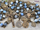 Healing Saints Lourdes  Miraculous Mary  Raphael  Jude Rosary -bronze blue Agate