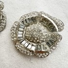 Vintage Deco Dogwood Flower Dress Clips Rhodium Rhinestones 1930s  1 5   