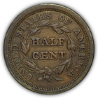 1849 Large Date Braided Hair Half Cent Almost Uncirculated Au Coin  26438
