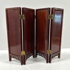 Vintage Chinese Folding Screen 4 Panel   Reverse Painted Glass Asian Decor 12x15
