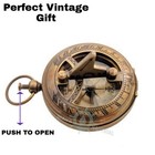 Vintage Nautical Antique Brass Compass Style Pocket Sundial With Wooden Box Gift