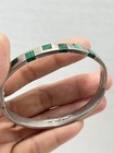 Vintage Taxco Mexico 925 Sterling Silver Malachite Inlay Hinged Bangle Bracelet