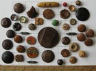 Vintage Wood Buttons - Carved  Painted  Etched  Folk Art - Lot Of 41