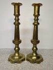Vintage Pair Solid Brass Taper Candlesticks  Holders Set Of Two 14    Mcm 