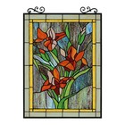 Stained Glass Window Panel Colorful Floral Lily Tiffany Style 18  W X 25  T