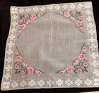 Hand Embroidered Silk Handkerchief With Flowers Branches -  Petit Point  Zz358