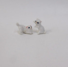 2 Vintage Playful White Kittens Cats - Miniature Hand Painted Figurines
