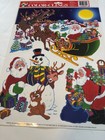 Vtg  2  Color Clings Vinyl - Snowman Santa Reindeer Sled Fireplace Window Cling