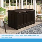 Suncast 50 Gallon Medium Capacity Resin Outdoor Storage Deck Box With Seat  Java