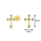10k Real Solid Yellow Gold Baby Cross Cz Sleeper Studs Earrings Screw-back