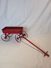 Antique Red Wood Tin Miniature Express Wagon Pull Toy 5  Metal Spoke Wheel 1890s