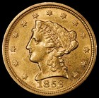 1853 Us Gold  2 50 Liberty Head Quarter Eagle Pcgs Graded Au 55