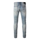 Men s Vintage Distressed Stretch Denim Skinny Jeans With Patches And Studs