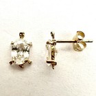 14k Solid Yellow Gold Clear Crystal Turtle 8 7mm Post Earrings