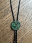 Vintage Taxco Mexico 925 Sterling Silver Malachite Inlay Bolo Tie Solo Clasp
