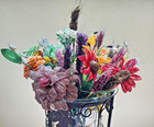      Vintage Hand Made French Glass Beaded Long-stemmed Flower Bouquet - 41 Pcs