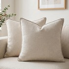 Set Of 2 Beige 18x18 Inch Soft Chenille Decorative Throw Pillow Covers With F   