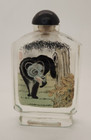 Vintage Asian Square Reverse Painted Crystal Snuff Bottle Agate Stopper Dog Bear