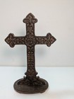 Rustic Cast Iron Cross Tabletop Decor Ornate Religious Accent Vintage