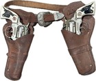 Vtg Hubley Western Toy Cap Gun Set Of 2 Leather Holster Belt Steer Head Pistols