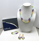 Vintage Lee Sands Rainbow Gemstone Chip Necklace  Bracelet    Earrings Set   Box