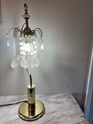 Antique Luminaire Brass And Crystal Prism    waterfall    Table Lamp  Hollywood