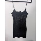 Womens Black Rhinestone Bodycon Mini Dress Xs Approx Floral Y2k Party Clubwear