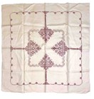 Vtg 1930s Burgundy Embroidered Cross Stitch Ecru Linen Tablecloth   Napkins Set
