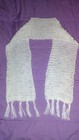 Handmade Knit Scarf White Solid Matalic Acrylic Rectangle fringe 46  L 6 5  W