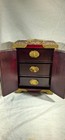 Vintage Chinese Jewelry Box -wood Brass Hand Carved Jade