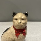 Vintage Cast Iron Cat With Red Bow Coin Piggy Bank