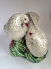 Beautiful Vintage Dove Birds Sculpture Crackle Glazed Majolica Art Pottery  read