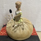Vtg  Lady Shaped Porcelain Half Doll Pin Cushion Or Sewing Doll  Hat Pins  Old