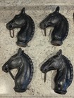 Set Four 10  Cast Iron Antique Horse Head Stable Tie Post Tops Or Hitching Posts