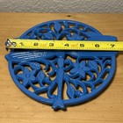 Cast Iron Dragon Fly Blue Round Footed Trivet