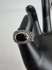 Vintage Sterling Silver 925 Black Onyx Oval Cabachon Studded Sides Ring Size 7 5