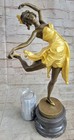 Art Deco Female Dancer Girl With Bow In Hair Gold Patina Bronze Statue Sculpture