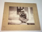 Rare Antique American Fashion Girl   Her Pet Dog  Outdoor Porch Cabinet Photo 