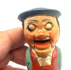 Vintage Hand Carved Wooden Bottle Stopper Movable Mouth Folk Art Man Cork Pourer