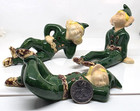 Three Vintage Elf Pixie Ceramic Figurines 1950 s Green Outfits
