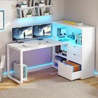Rgb Gaming Desk L-shaped 55  Led Corner Computer Desk With 3-tier Shelves