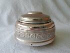 Vintage Brushed Metal Pale Pink 1940 s Powder Puff Music Trinket Box Works Great
