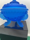Westmoreland Argonaut Shell Candy Dish With Lid Footed Blue Seashell Coastal Vtg