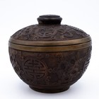 Chinese Antique Pewter Lined Coconut Bowl Marked Wang Hengxin 19th Early 20th C