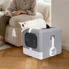 Foldable Fully Enclosed Hooded Cat Litter Box Self-cleaning Kitty Toilet W Tray