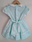 Vintage Polly Flinders Hand Smocked Girls Party Dress 4t Aqua Pastel Puff Sleeve