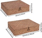Flat Wicker Shelf Baskets With Lid  Handwoven Seagrass Basket Boxes For Storage