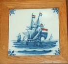 Vintage Delft Blue Ceramic 3 Tiles Birds Ship Holland Netherlands Earthenware