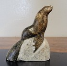 Vtg 1950 s Inuit Hand Carved Soapstone 3 25  Seal By R  Powers