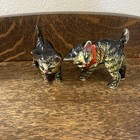 Vintage Japanese Ceramic Cat Figurines W red Collars Hand Painted 1950-1960 